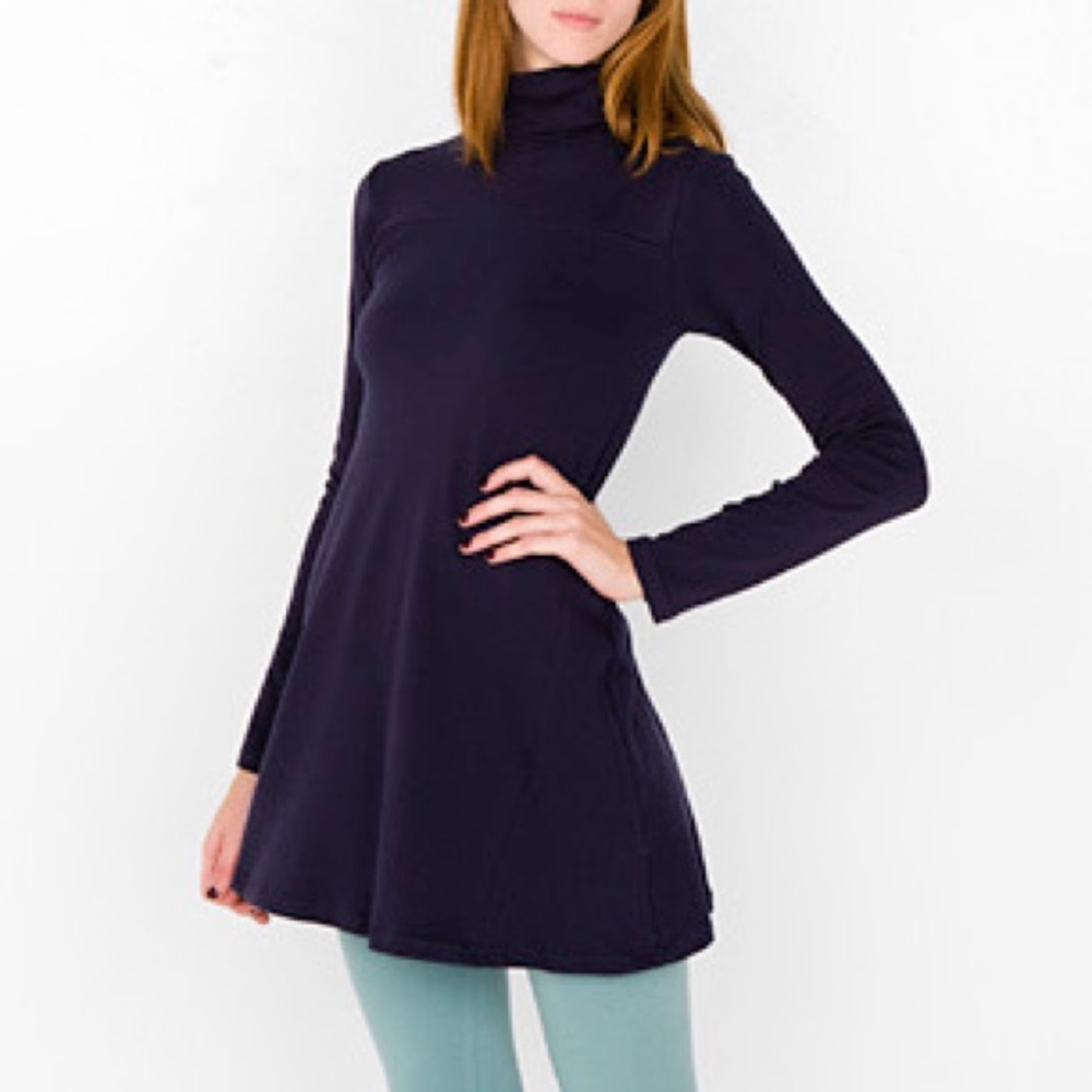 American Apparel Navy Interlock Turtleneck Mini Dress, Sz XS